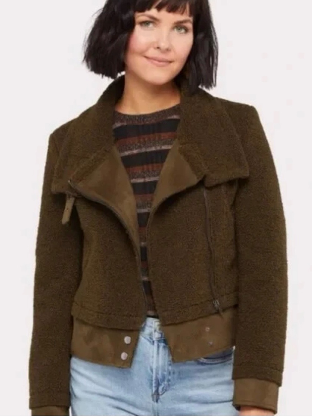 Peyton Jenson -Evereve Olive Green Teddy Moto Jacket - Women